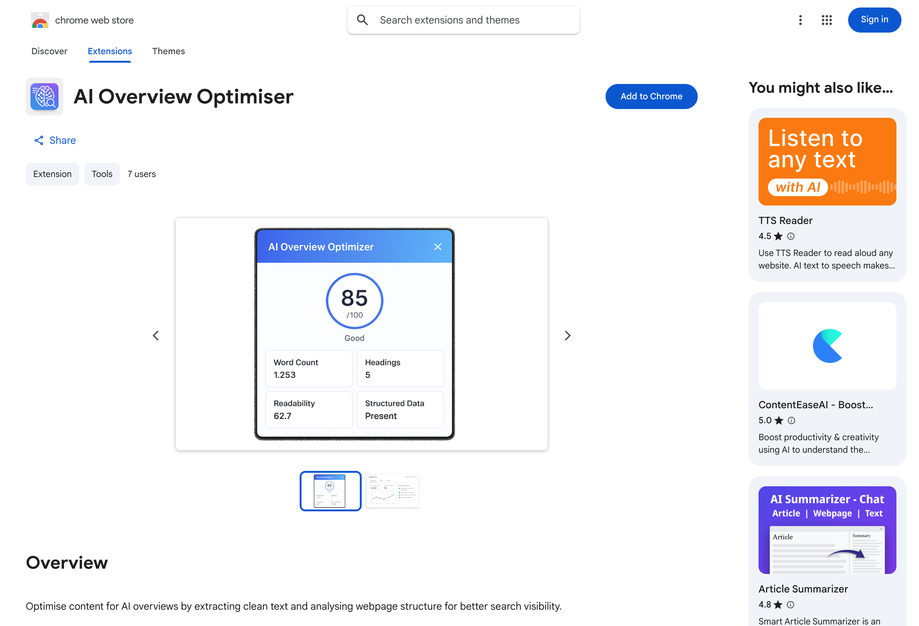 AI Overview optimiser screenshot